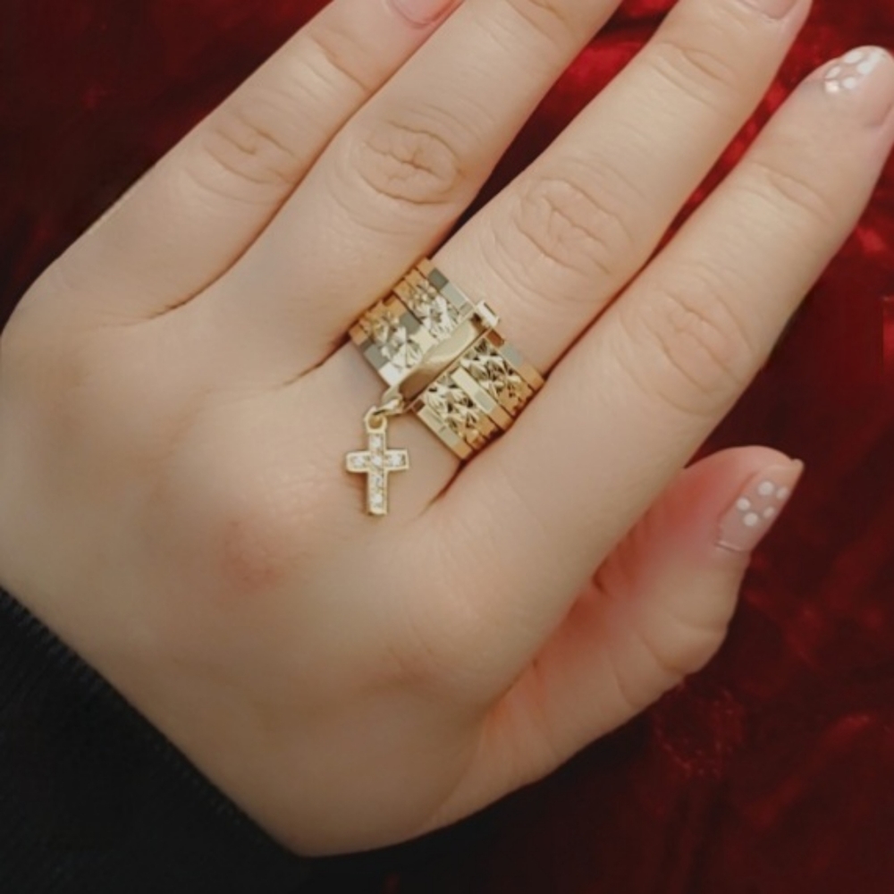7 Band Cross Gold Plated Ring - Picture 5 of 5